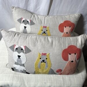 Two Envogue Pillow Dogs Embroidered 19"‎ X 11" Fur Babies